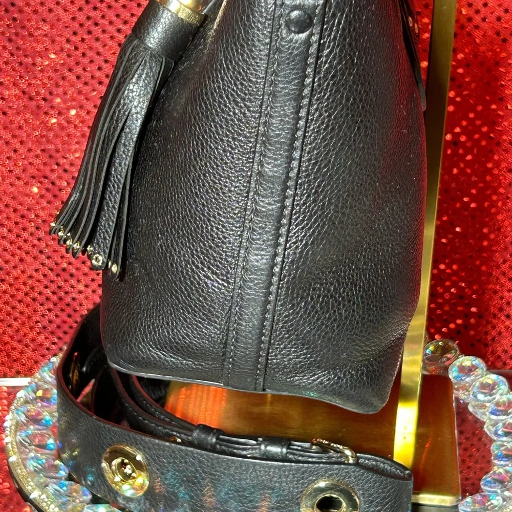 Michael Kors Black Pebbled Leather Brooklyn Satchel Bag/Gold Studs 13”x 8”x 4.5” - Picture 4 of 14
